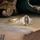 2 Prong Marquise Cut Vintage Black Rutilated Quartz Engagement Ring Wedding Ring